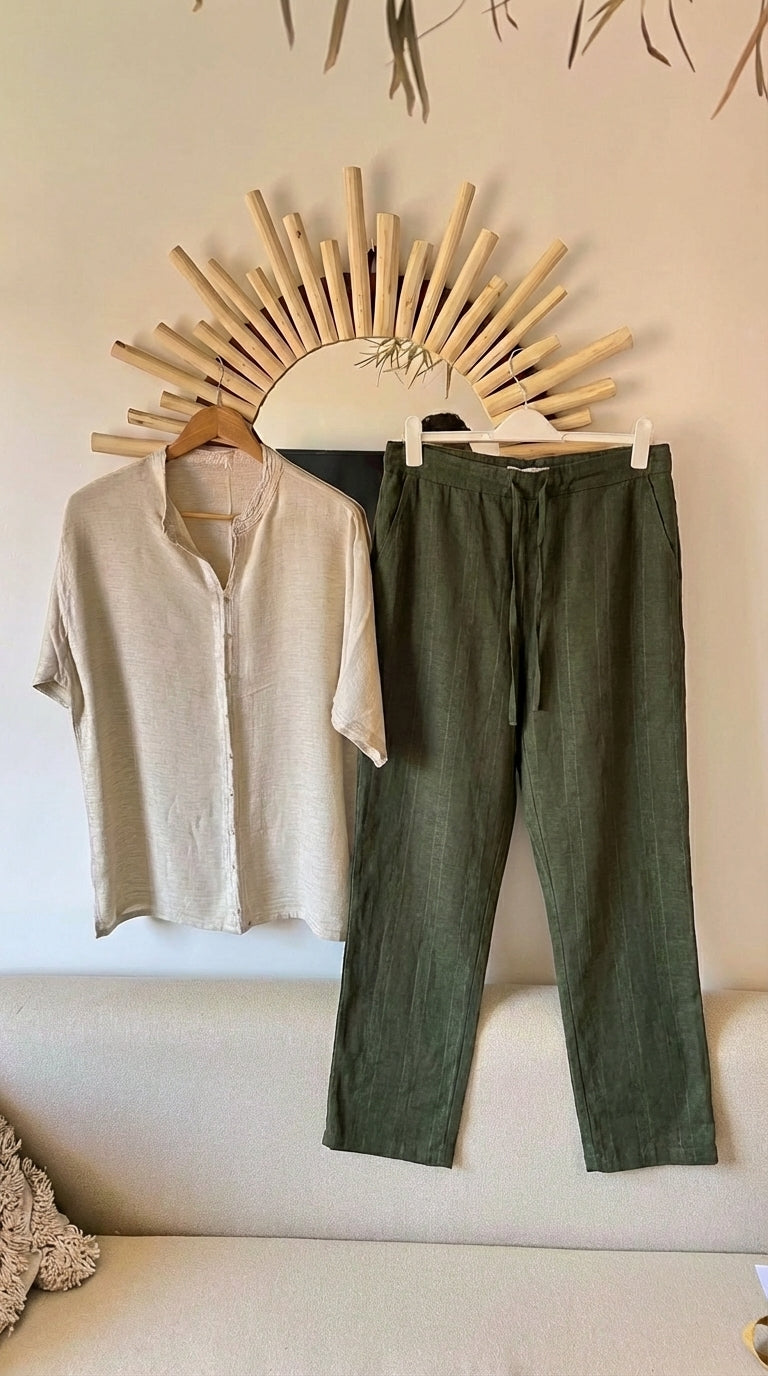 Ensemble en lin 100% (chemise + pantalon)
